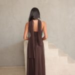 שמלת ערב מקסי שנהב חום