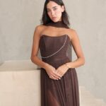 שמלת ערב מקסי שנהב חום 3