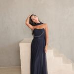 שמלת ערב מקסי שנהב כחול נייבי