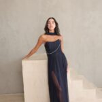 שמלת ערב מקסי שנהב כחול נייבי1