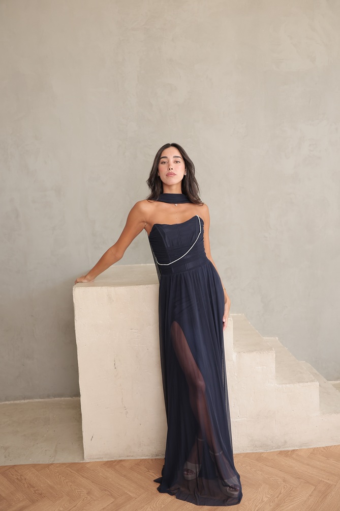 שמלת ערב מקסי שנהב כחול נייבי1 שמלת ערב מקסי שנהב כחול נייבי1