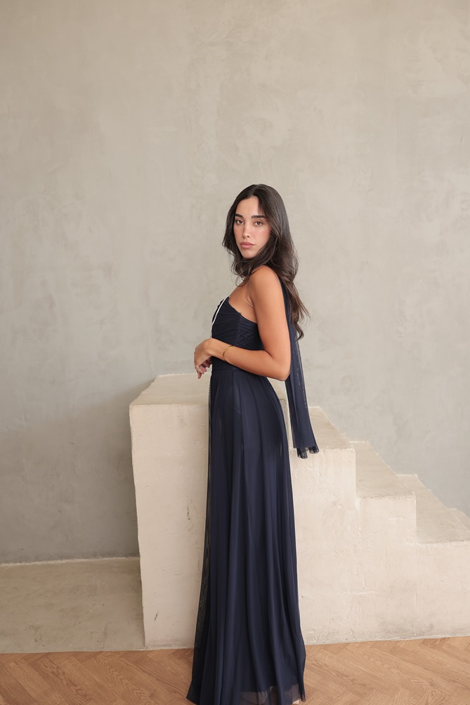 שמלת ערב מקסי שנהב כחול נייבי3