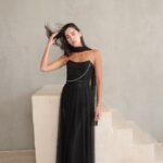 שמלת ערב מקסי שנהב שחור 1
