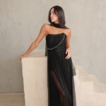 שמלת ערב מקסי שנהב שחור 4