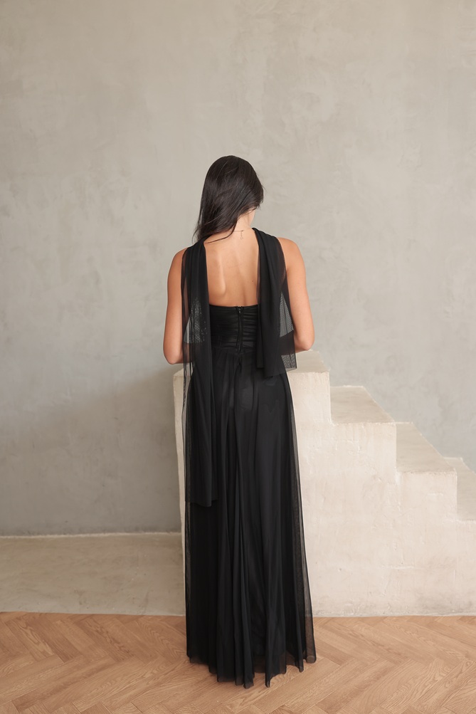 שמלת ערב מקסי שנהב שחור