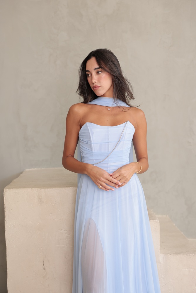 שמלת ערב מקסי שנהב תכלת 2