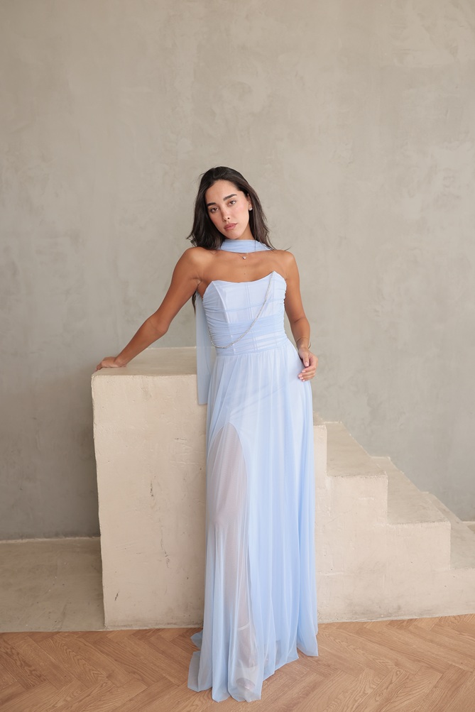 שמלת ערב מקסי שנהב תכלת 3