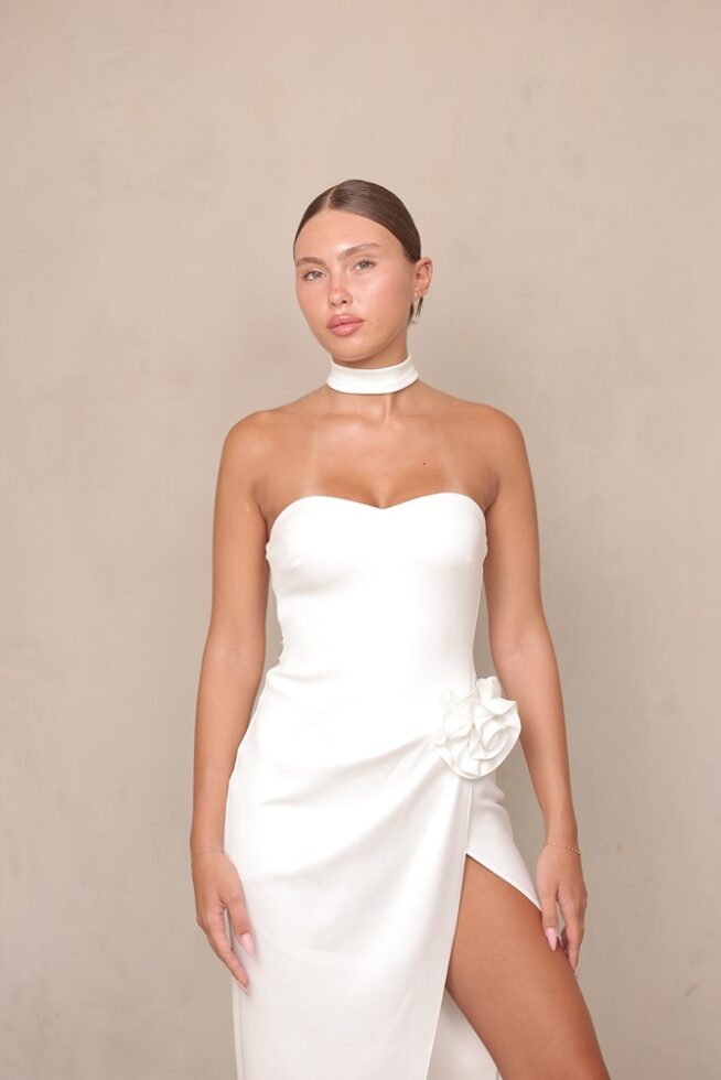 שמלת ערב מידי אולה לבן 3