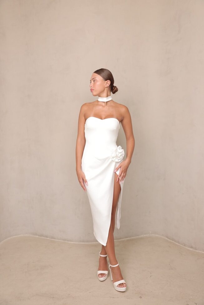 שמלת ערב מידי אולה לבן 4