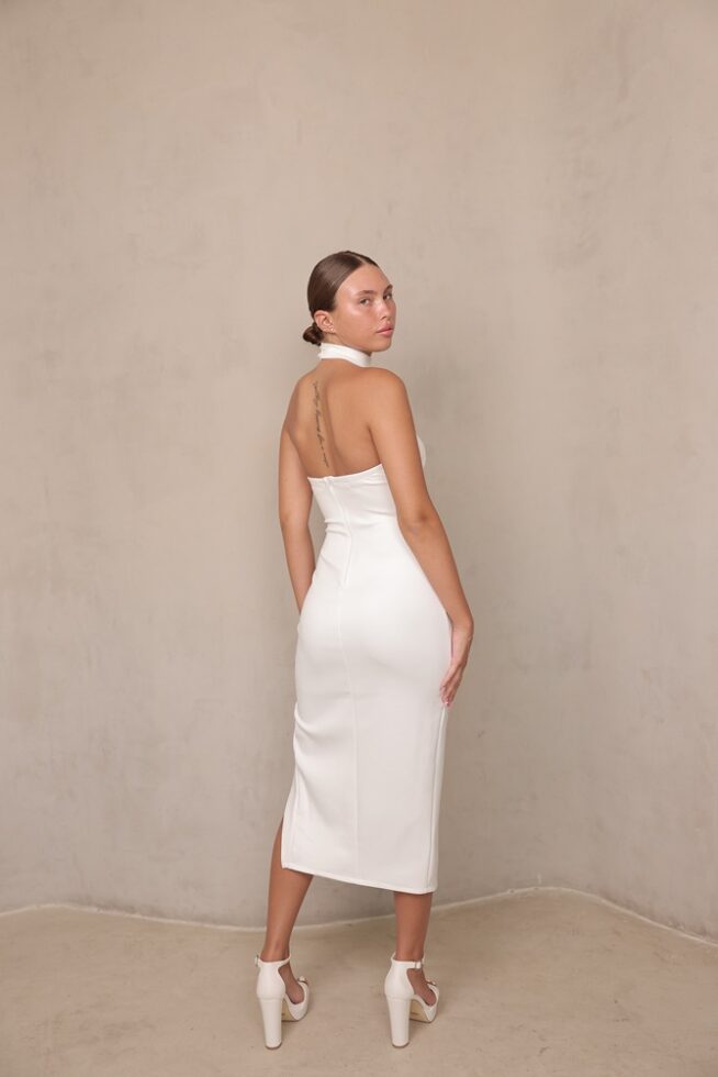 שמלת ערב מידי אולה לבן