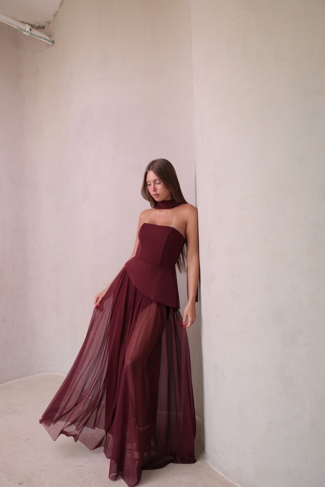 שמלת ערב מקסי אקווה בורדו 1