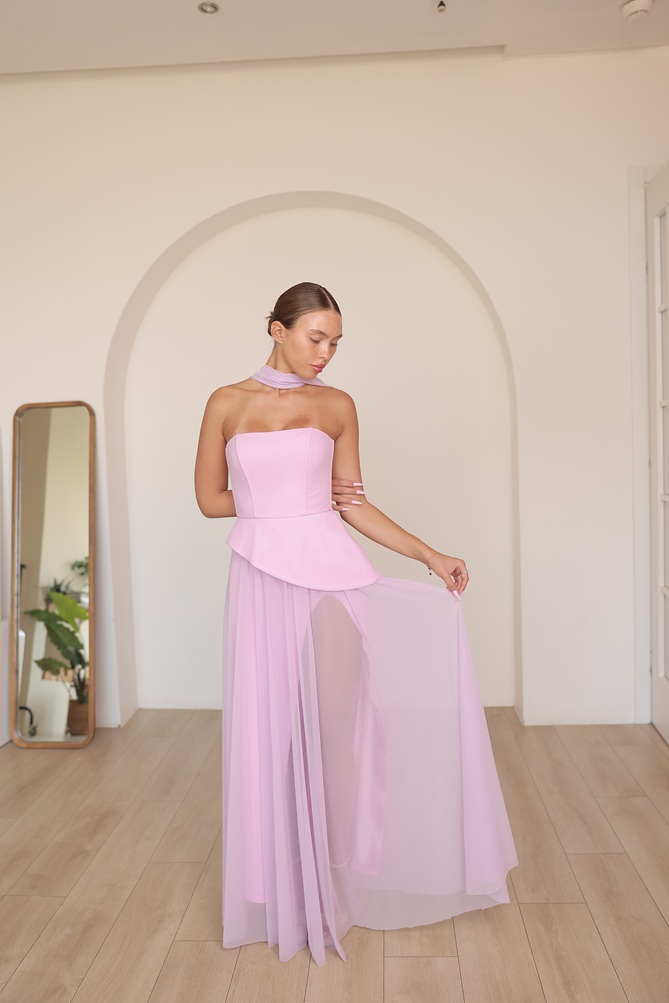 שמלת ערב מקסי אקווה ורוד 1