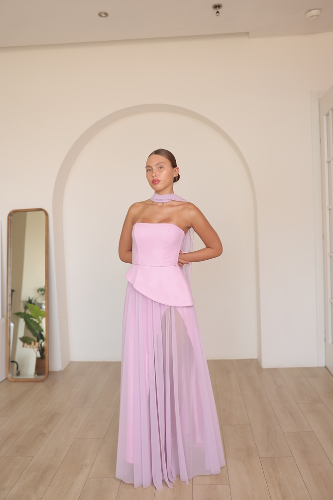 שמלת ערב מקסי אקווה ורוד