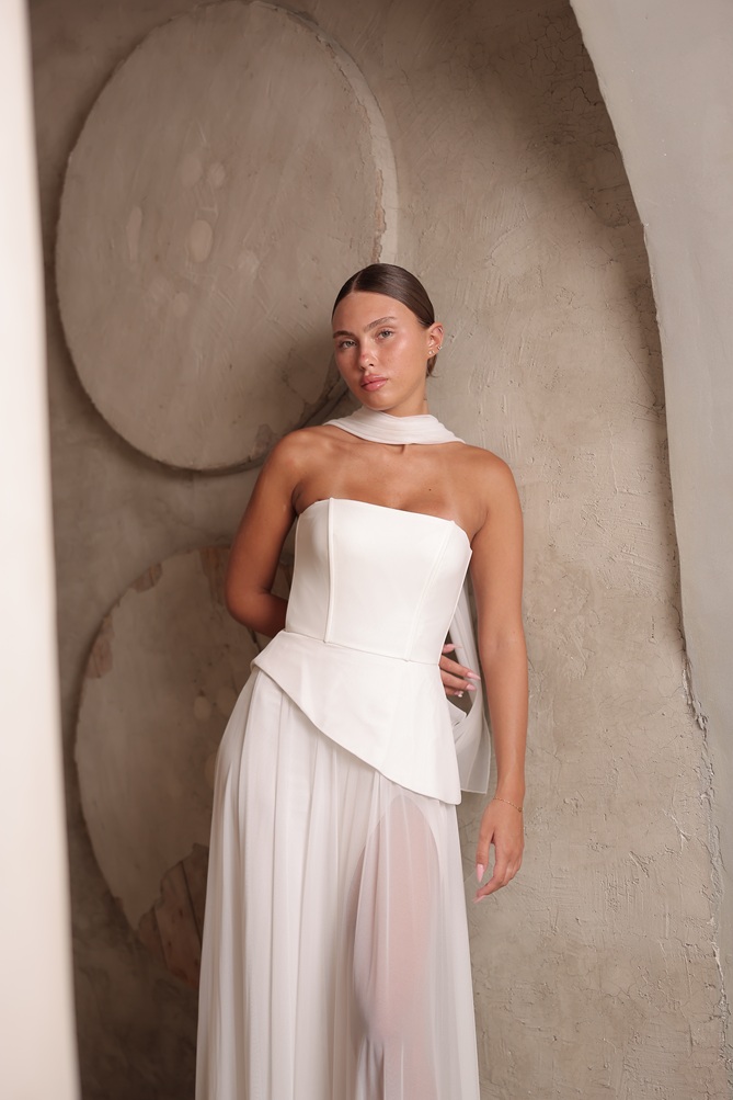 שמלת ערב מקסי אקווה לבן 1