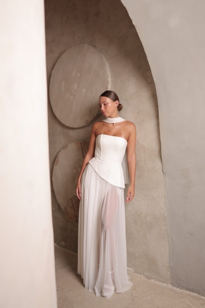 שמלת ערב מקסי אקווה לבן 2