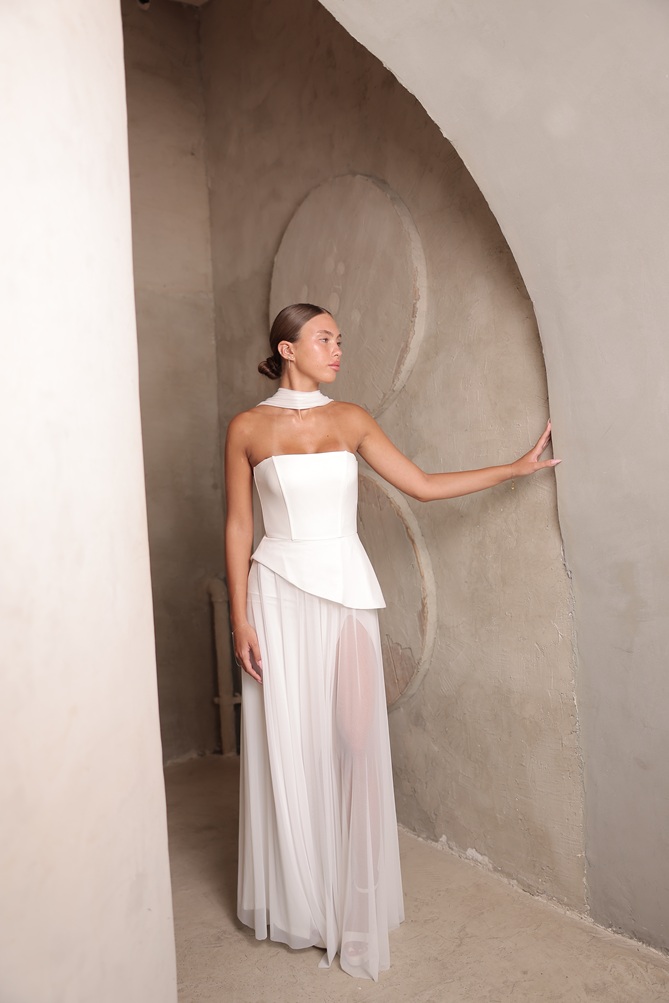 שמלת ערב מקסי אקווה לבן 3