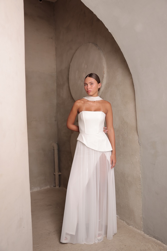 שמלת ערב מקסי אקווה לבן 4