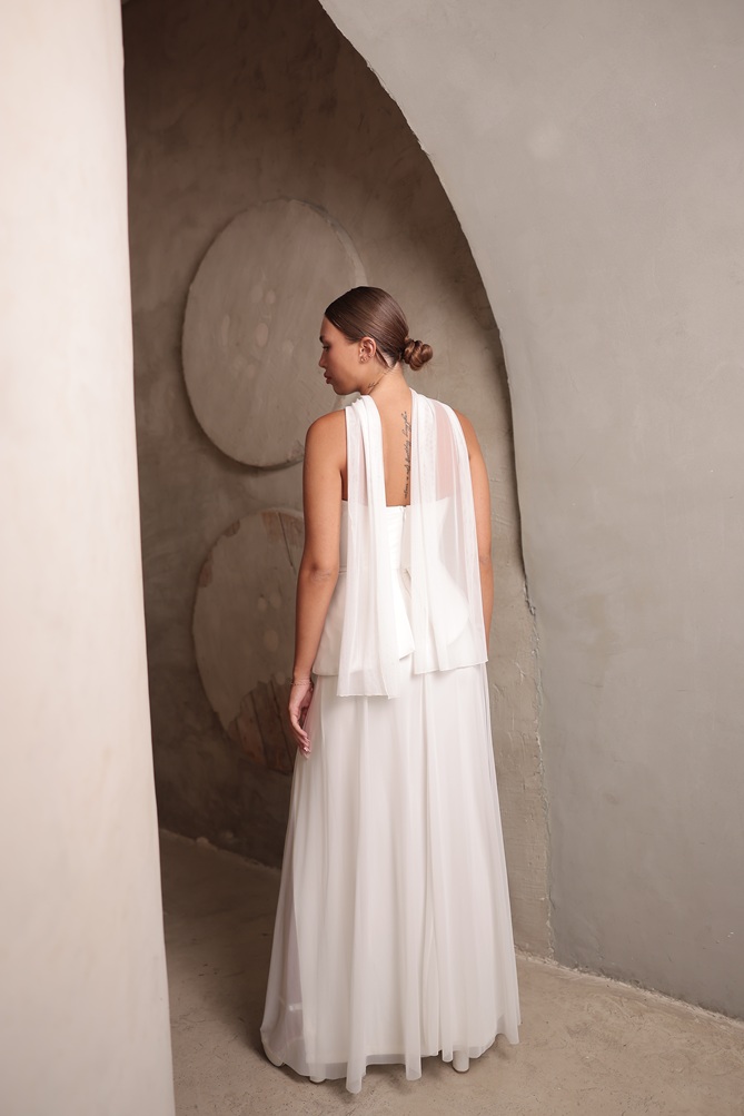 שמלת ערב מקסי אקווה לבן