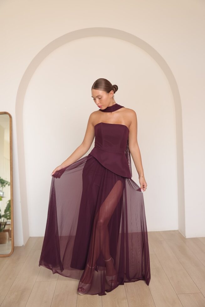 שמלת ערב מקסי אקווה סגול חציל 3