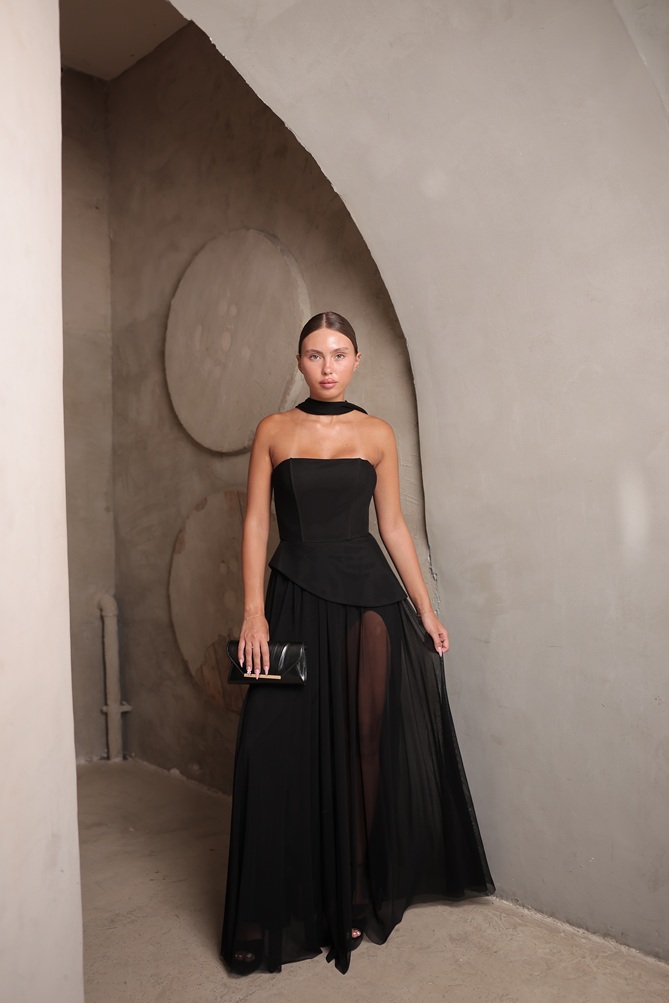 שמלת ערב מקסי אקווה שחור 1