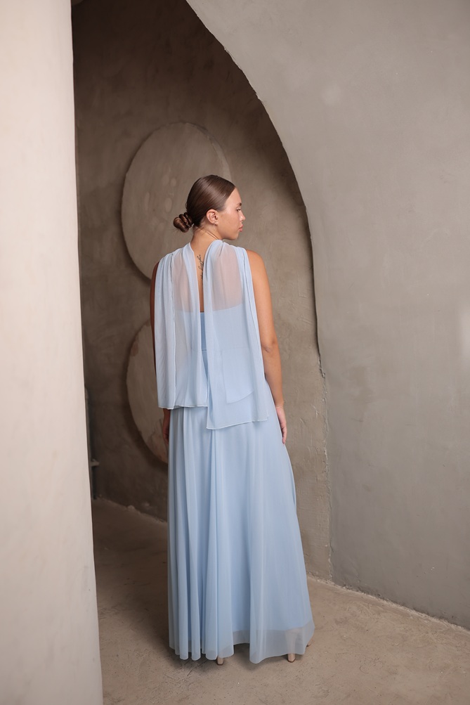 שמלת ערב מקסי אקווה תכלת