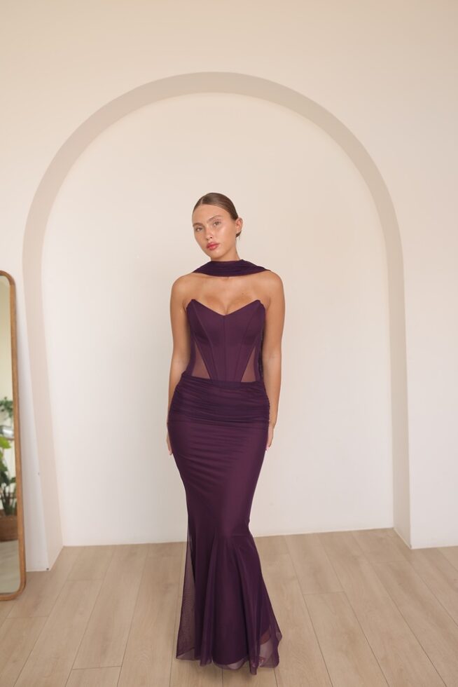 שמלת ערב מקסי טיי בורדו 2