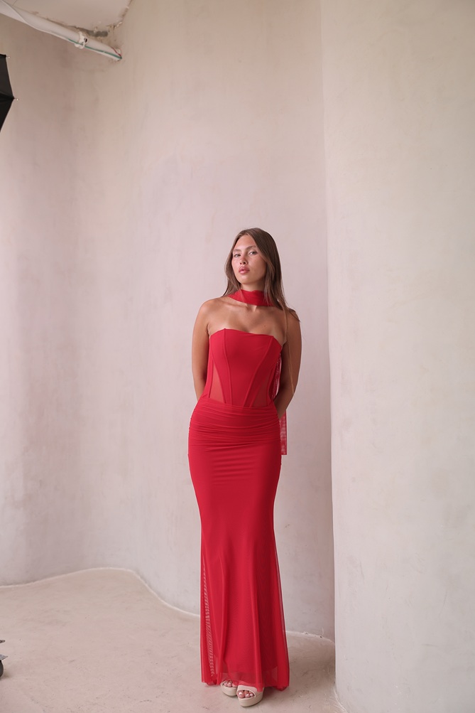 שמלת ערב מקסי ליס אדום 1