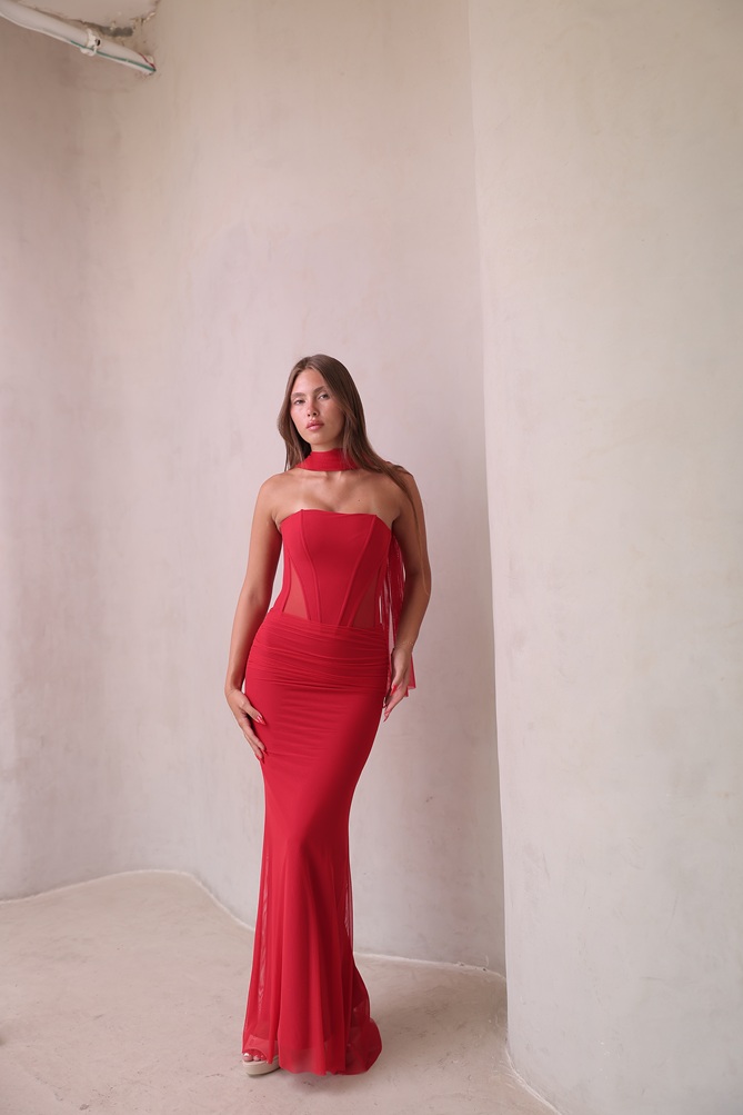 שמלת ערב מקסי ליס אדום 3