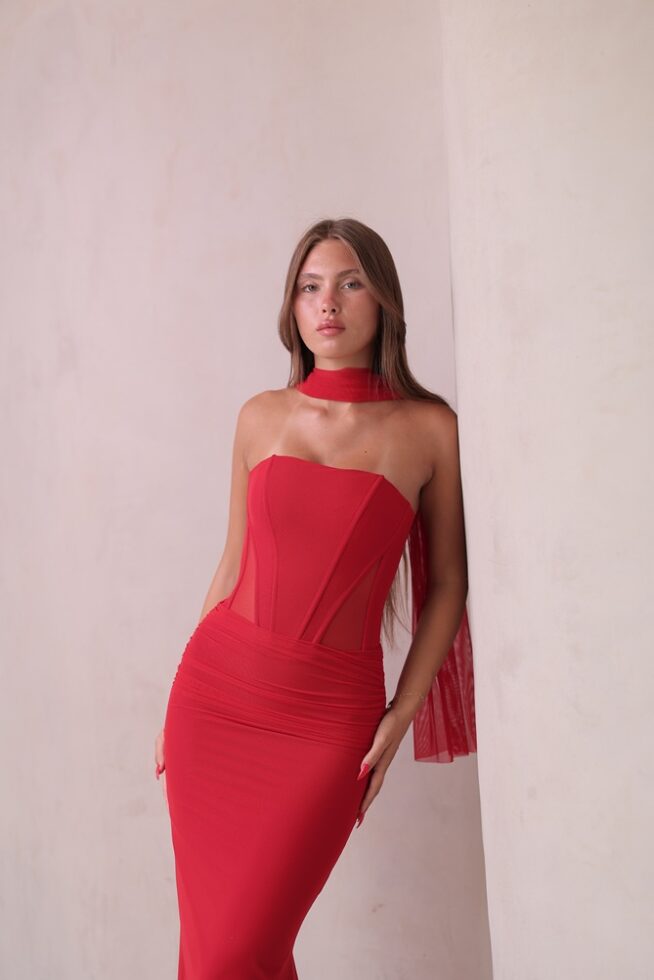 שמלת ערב מקסי ליס אדום 4