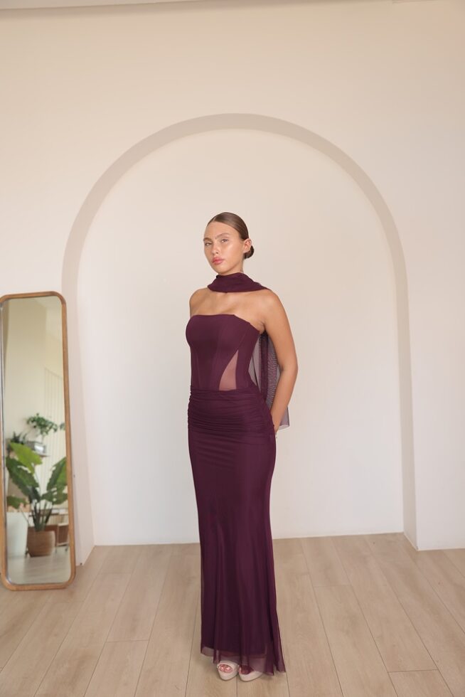 שמלת ערב מקסי ליס בורדו 2