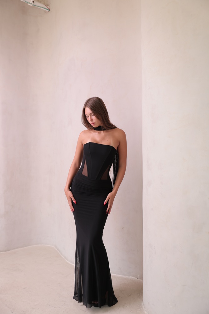 שמלת ערב מקסי ליס שחור 3