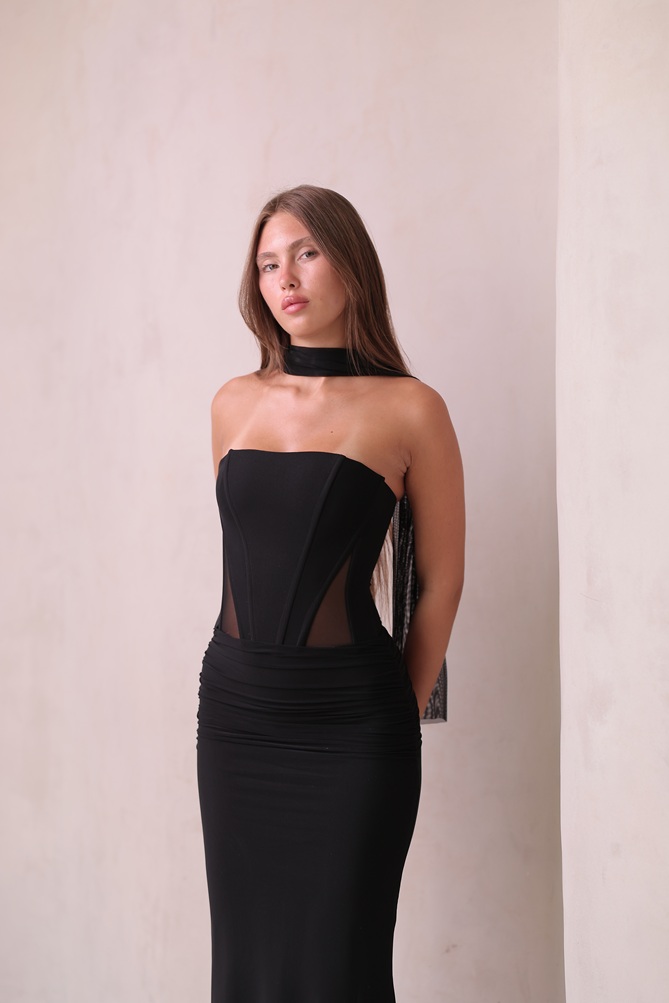 שמלת ערב מקסי ליס שחור