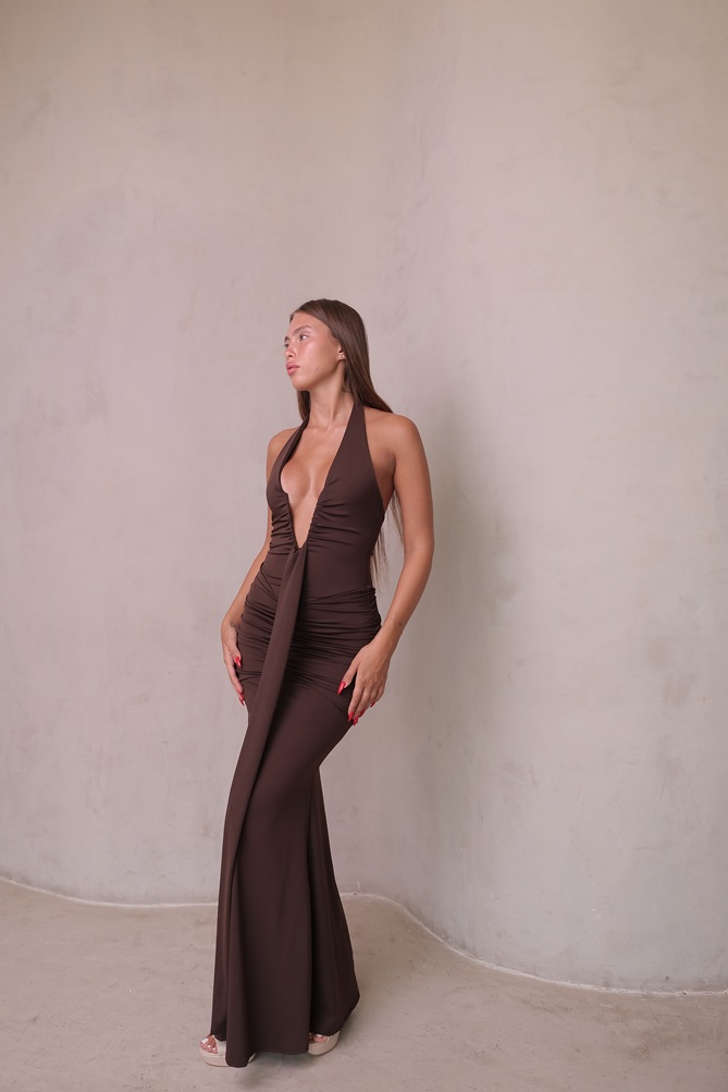 שמלת ערב מקסי סבו חום 2