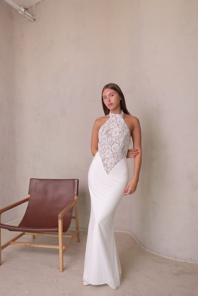 שמלת ערב מקסי סופיה לבן גוף 1