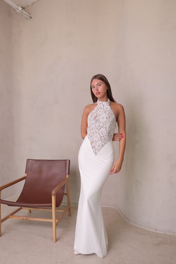 שמלת ערב מקסי סופיה לבן גוף 1