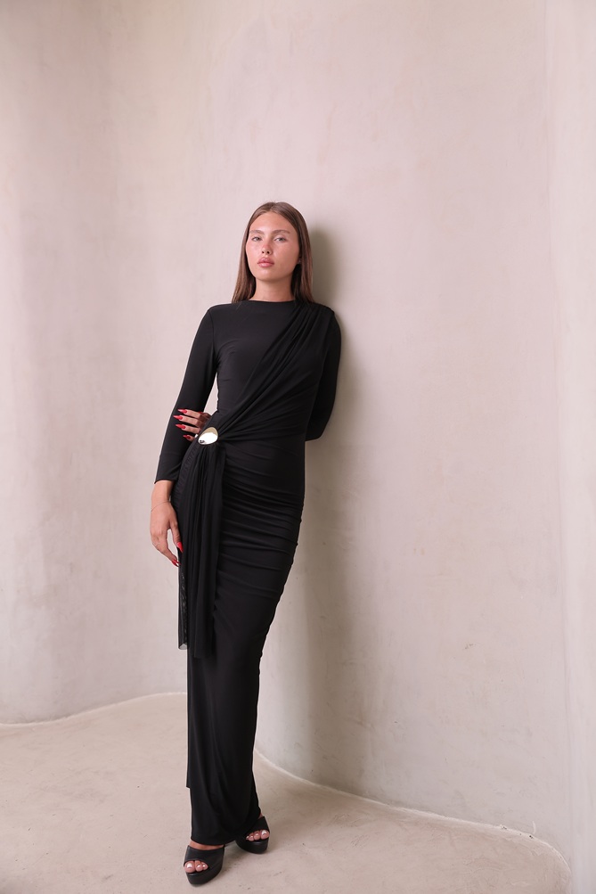 שמלת ערב מקסי צנועה מילה שחור 4