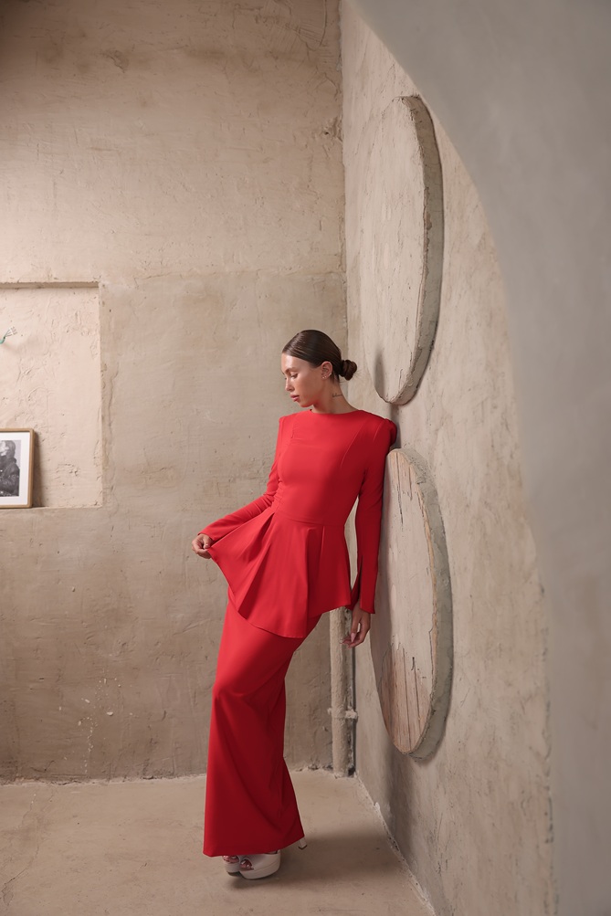 שמלת ערב מקסי צנועה תמרה אדום