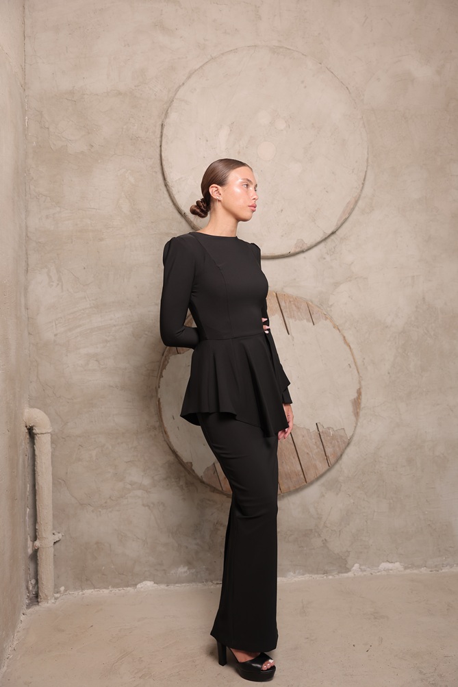 שמלת ערב מקסי צנועה תמרה שחור 1