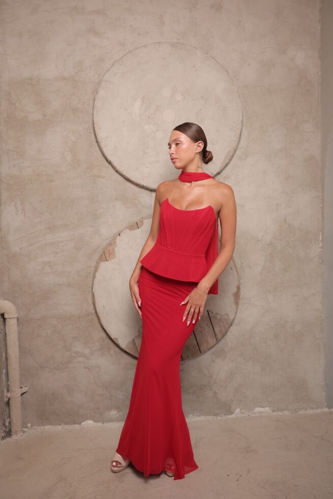 שמלת ערב מקסי ריסל אדום4