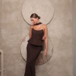 שמלת ערב מקסי ריסל חום 1