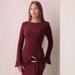 שמלת ערב צנועה לורין בורדו 3