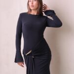 שמלת ערב צנועה לורין כחול נייבי 1