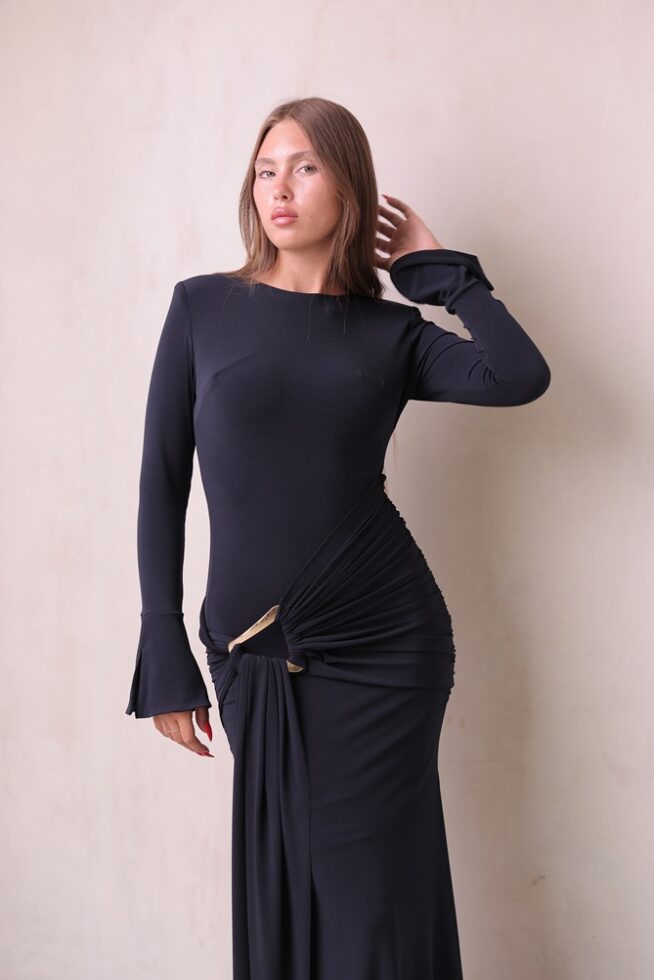 שמלת ערב צנועה לורין כחול נייבי 1