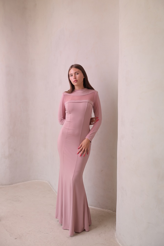 שמלת ערב צנועה רייב ורוד