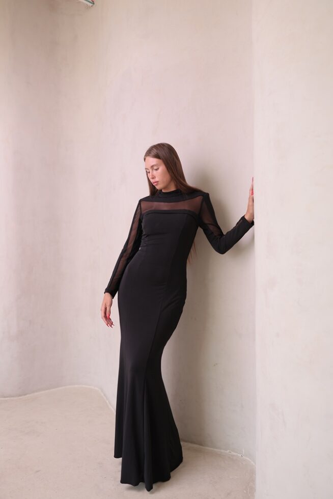 שמלת ערב צנועה רייב שחור 4