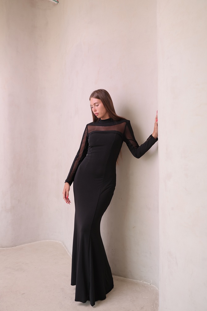 שמלת ערב צנועה רייב שחור 4 שמלת ערב צנועה רייב שחור 4