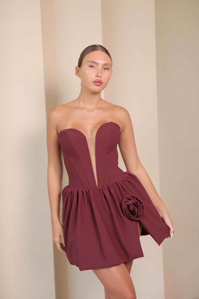 שמלת ערב מיני דדי בורדו 3