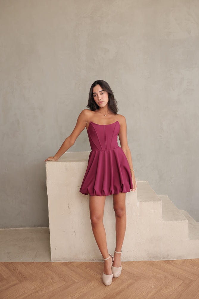 שמלת ערב מיני שוגר בורדו4