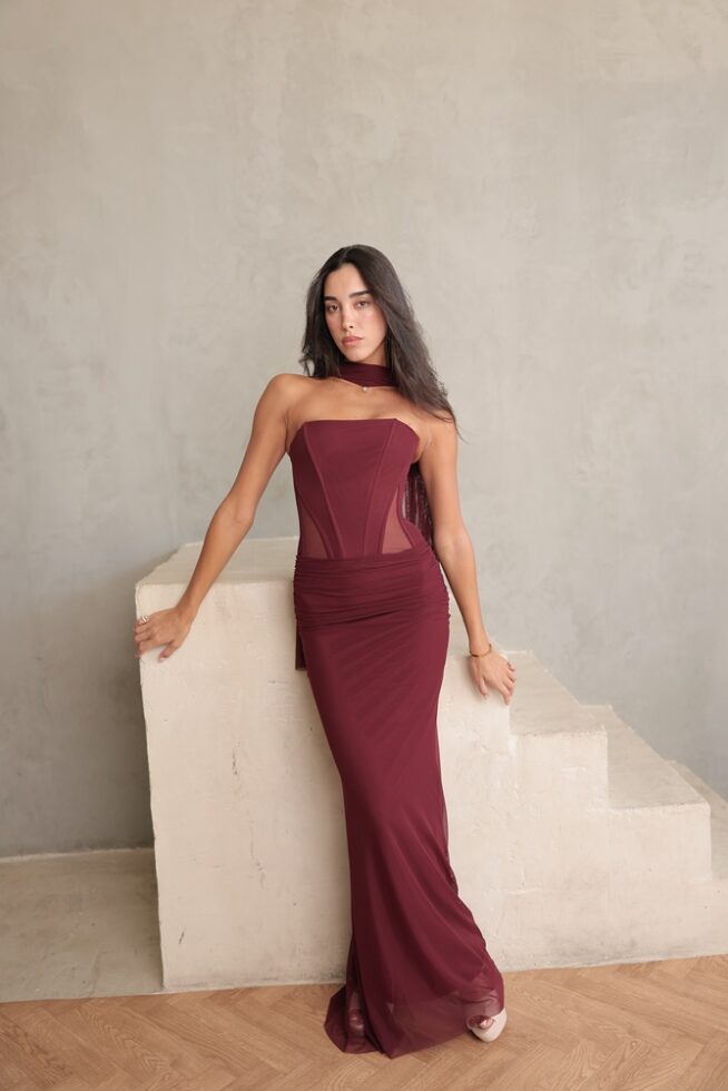 שמלת ערב מקסי ליס בורדו 2