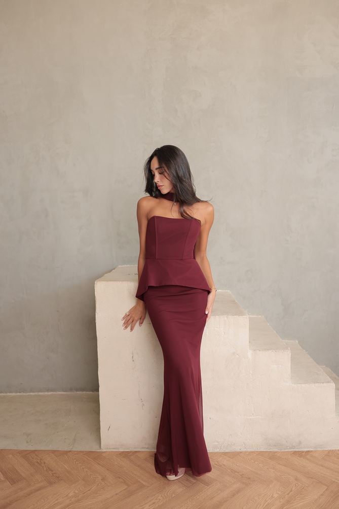 שמלת ערב מקסי סהר בורדו 4